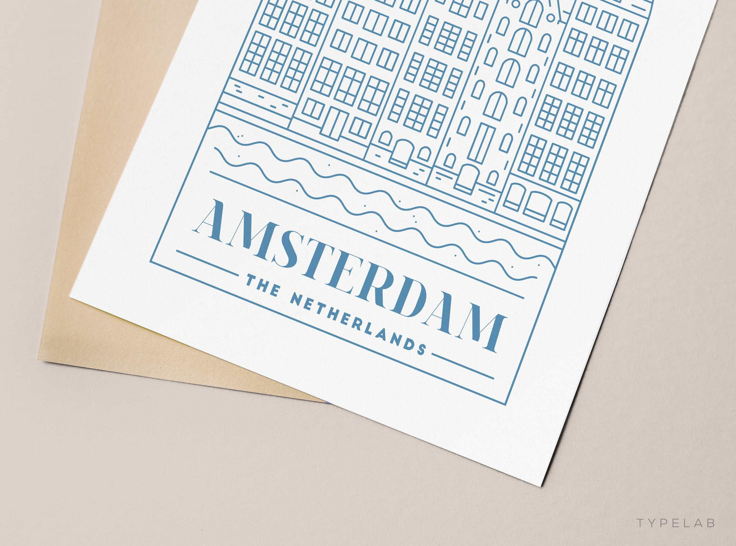 Amsterdam Print, The Netherlands Wall Art - Blue Monoline Typelab