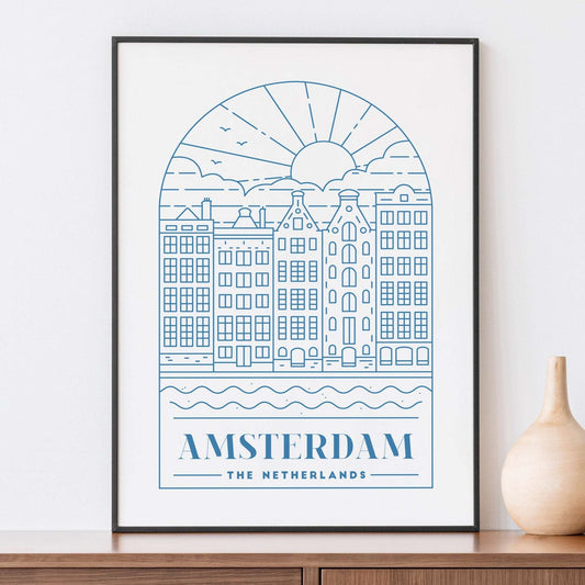 Amsterdam Print, The Netherlands Wall Art - Blue Monoline Typelab