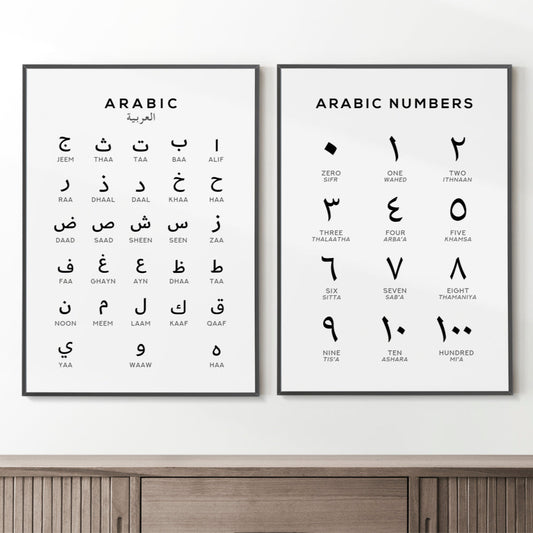 Arabic Alphabet and Number Print Set of 2 | Language Wall Art