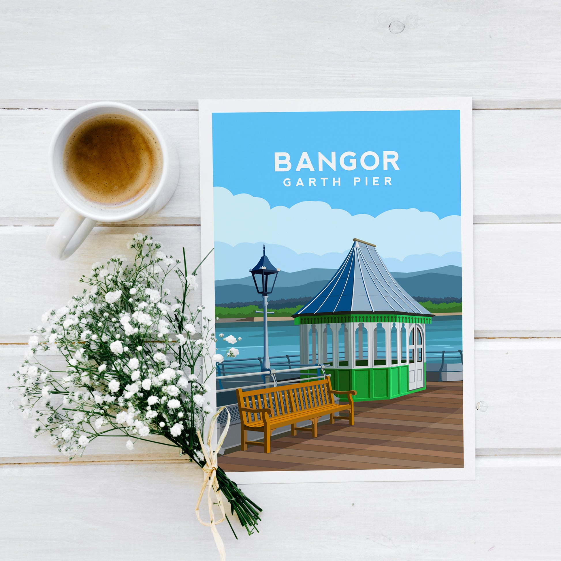 Garth Pier Bangor, North Wales Travel Print Typelab