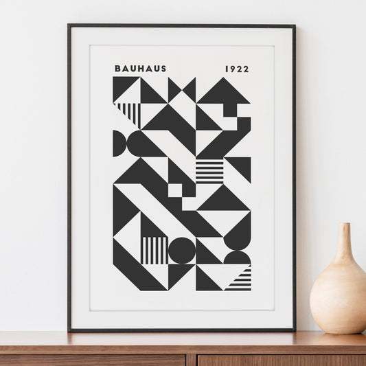 Bauhaus 1922 Geometric Art Print | Exhibition Retro Wall Art - Black
