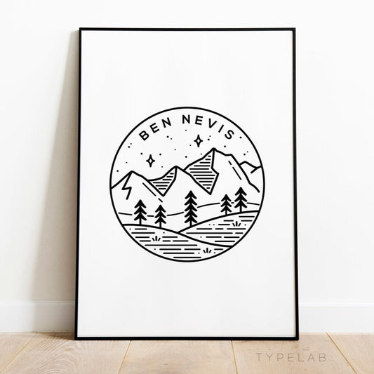 Ben Nevis, Scotland Circle Emblem Print Typelab