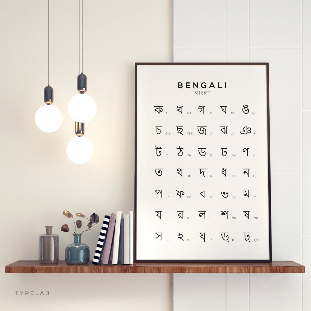 Bengali Alphabet Print, Language Learning Wall Art Typelab