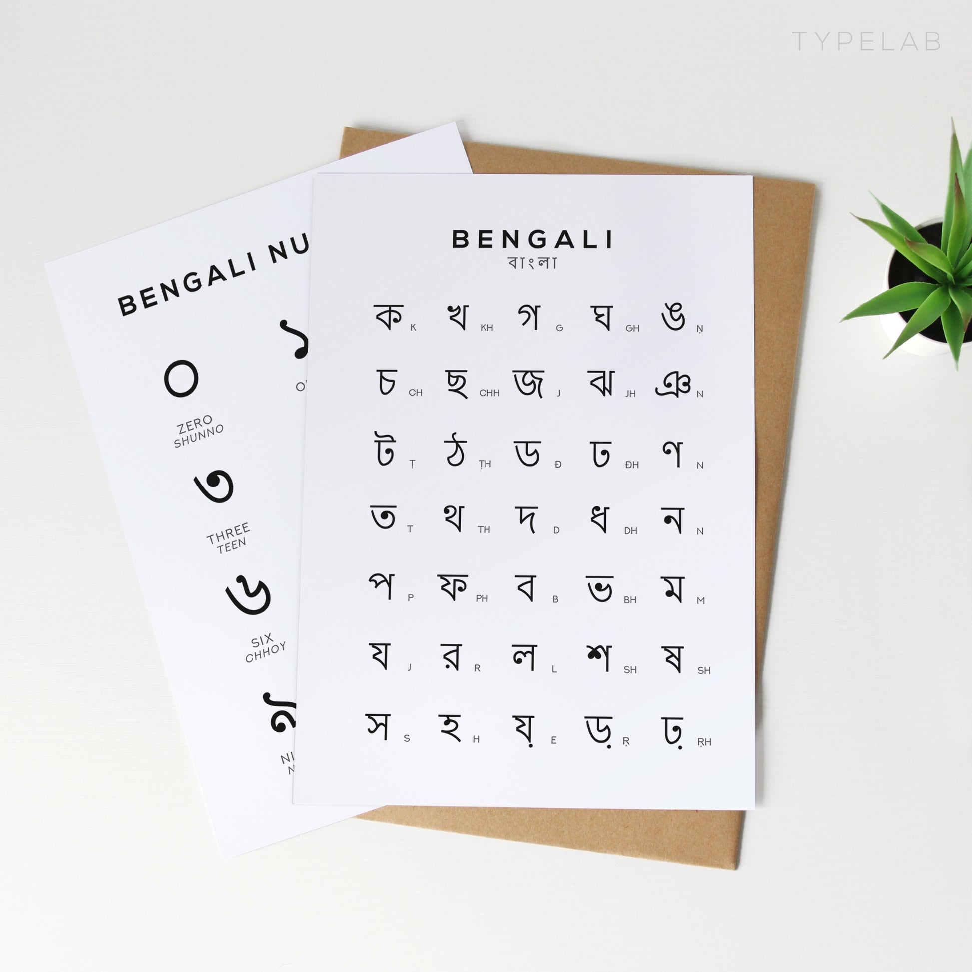 Bengali Alphabet and Number Print Set of 2 Typelab