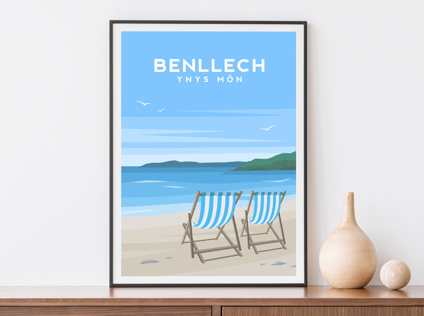 Benllech Anglesey Print, Wales Beach Travel Wall Art Typelab