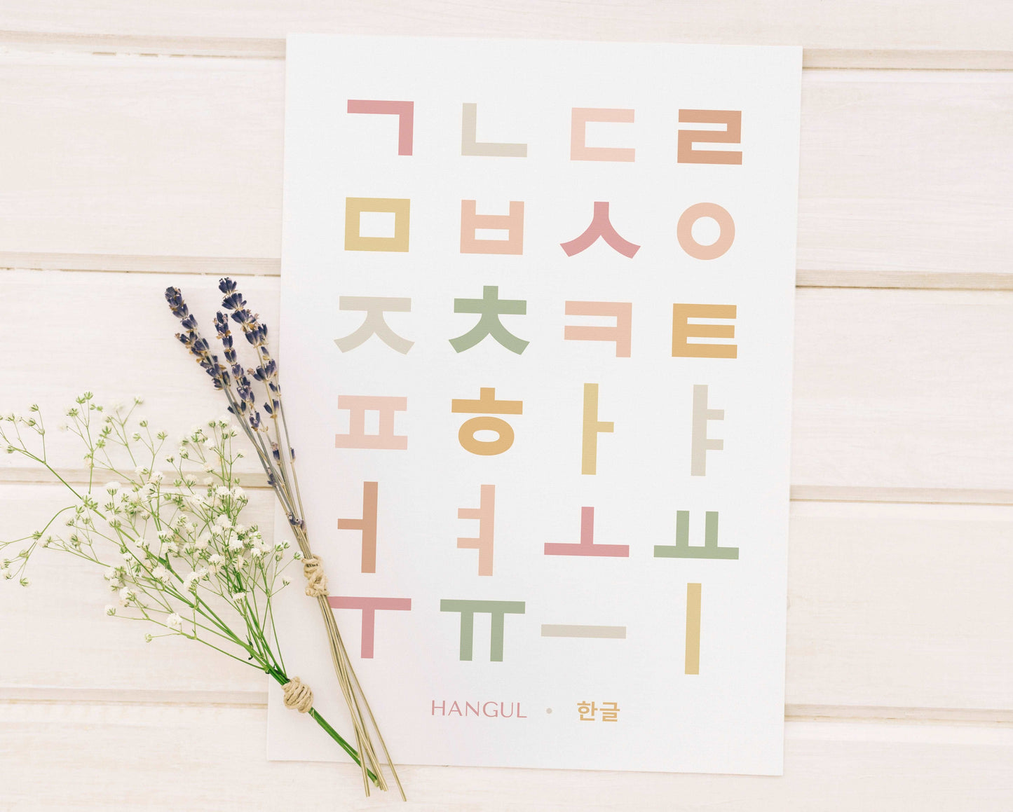 Boho Hangul Alphabet Print, Korean Language Learning Wall Art Typelab