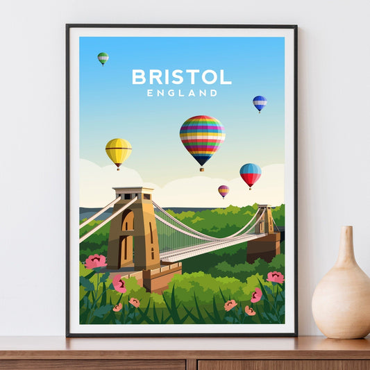 Bristol Travel Print, Clifton Bridge and Balloon Fiesta Wall Art Typelab