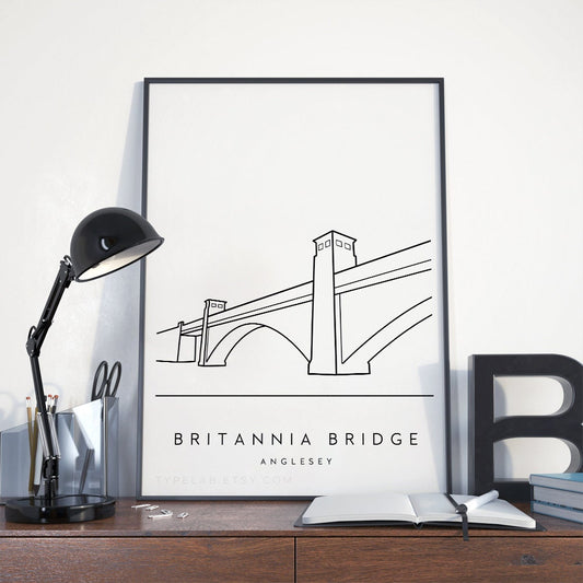 Britannia Bridge, Wales Minimalist Art Print Typelab