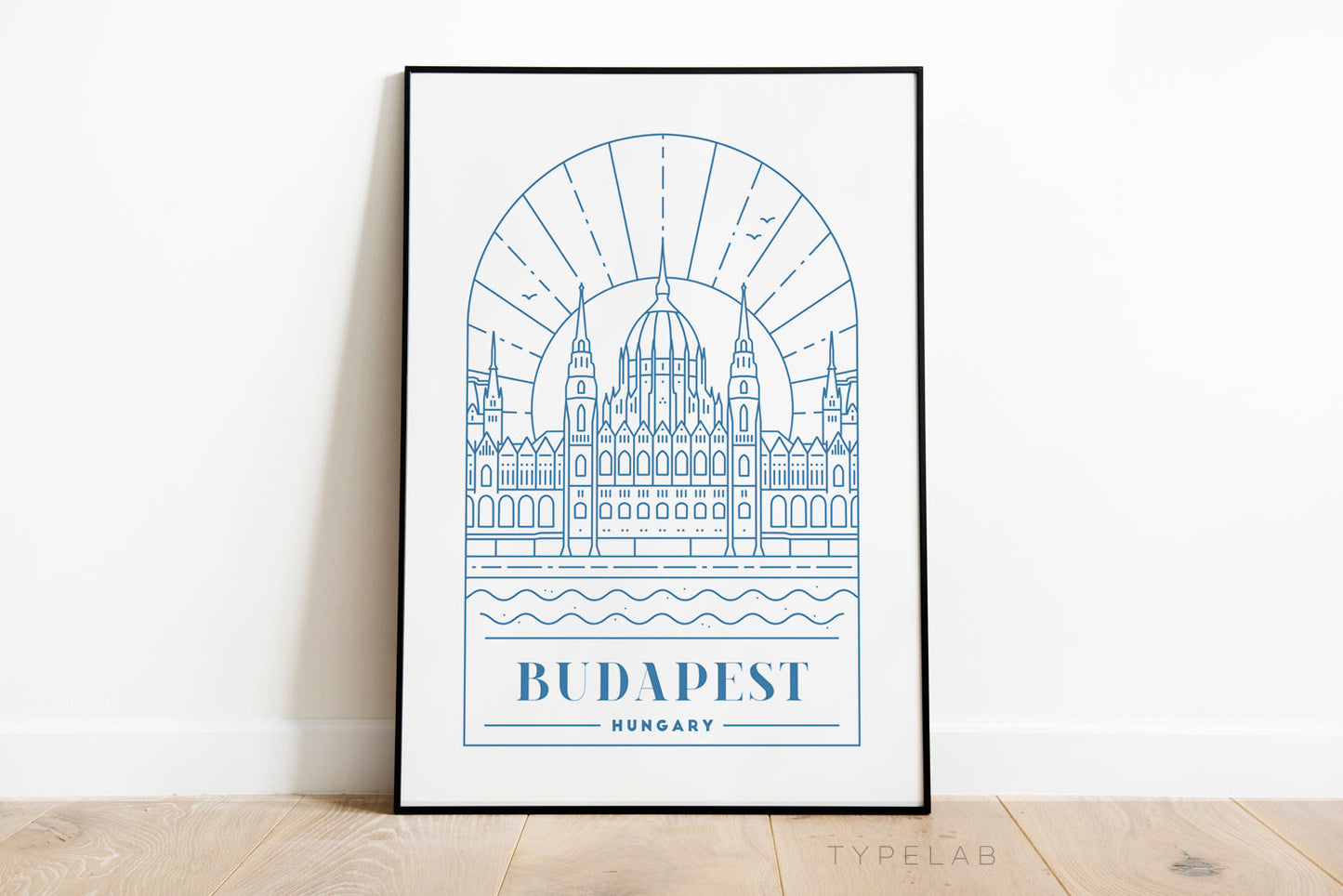 Budapest, Hungary Blue Monoline Print Typelab