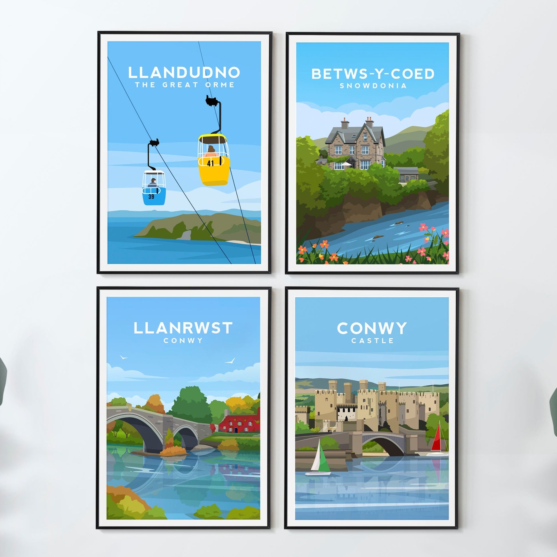 Set of 4 Conwy Wales Prints | Betws Y Coed - Llanrwst - Llandudno Wall Art - Typelab