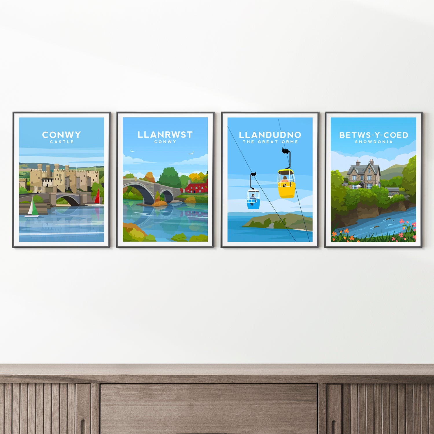 Set of 4 Conwy Wales Prints | Betws Y Coed - Llanrwst - Llandudno Wall Art - Typelab