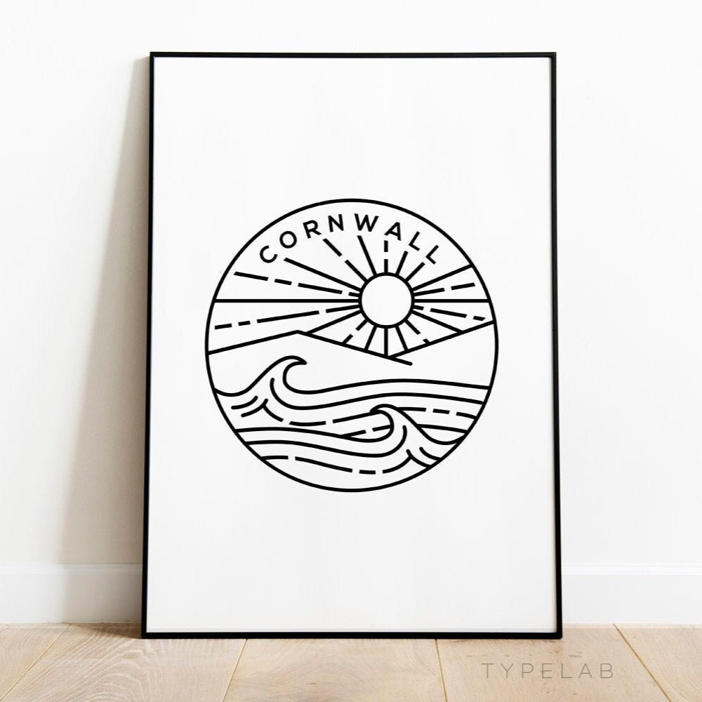 Cornwall, England Circle Emblem Print Typelab