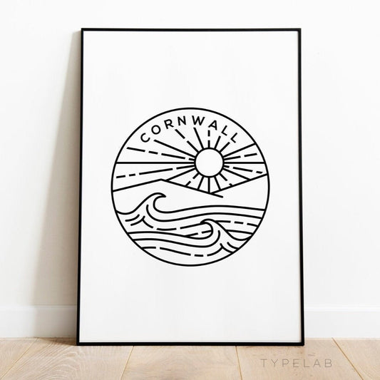 Cornwall, England Circle Emblem Print Typelab
