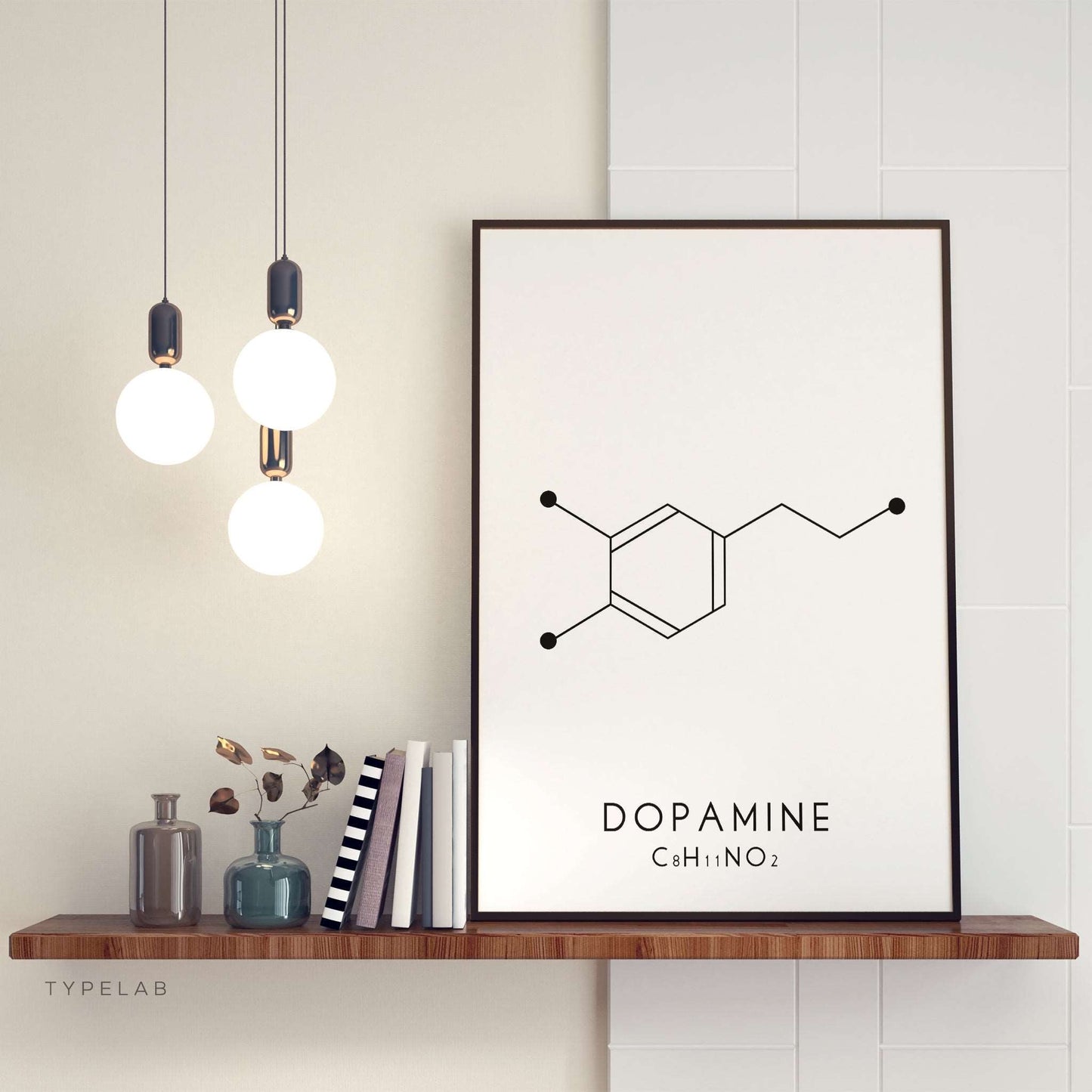 Dopamine Molecular Structure Print - Black and White Typelab