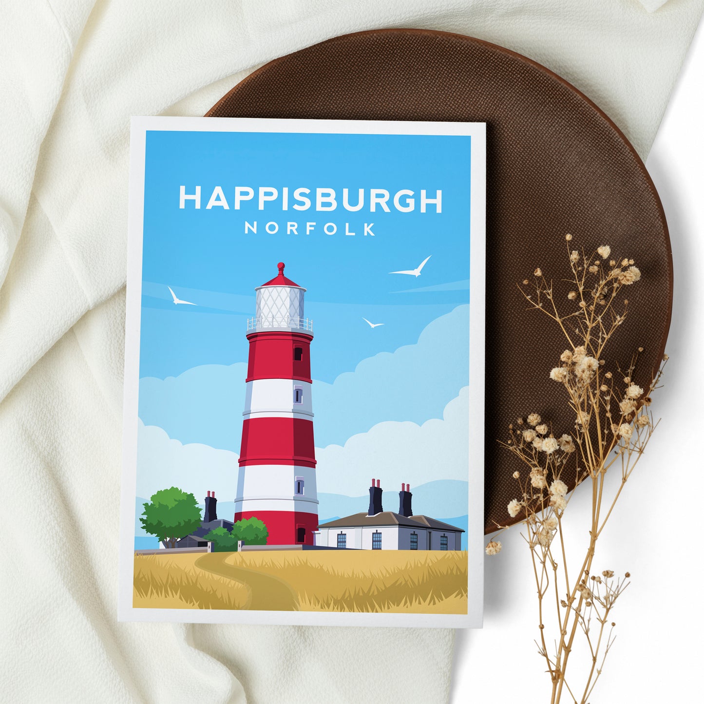 Happisburgh Lighthouse, Norfolk Travel Print Typelab