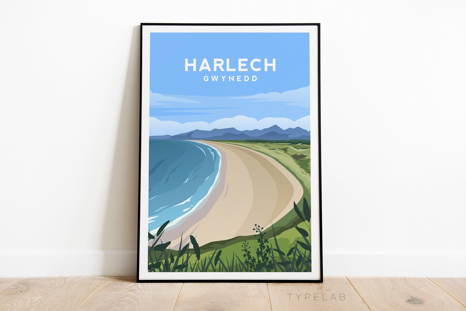 Harlech Beach, Gwynedd Wales Travel Print Typelab