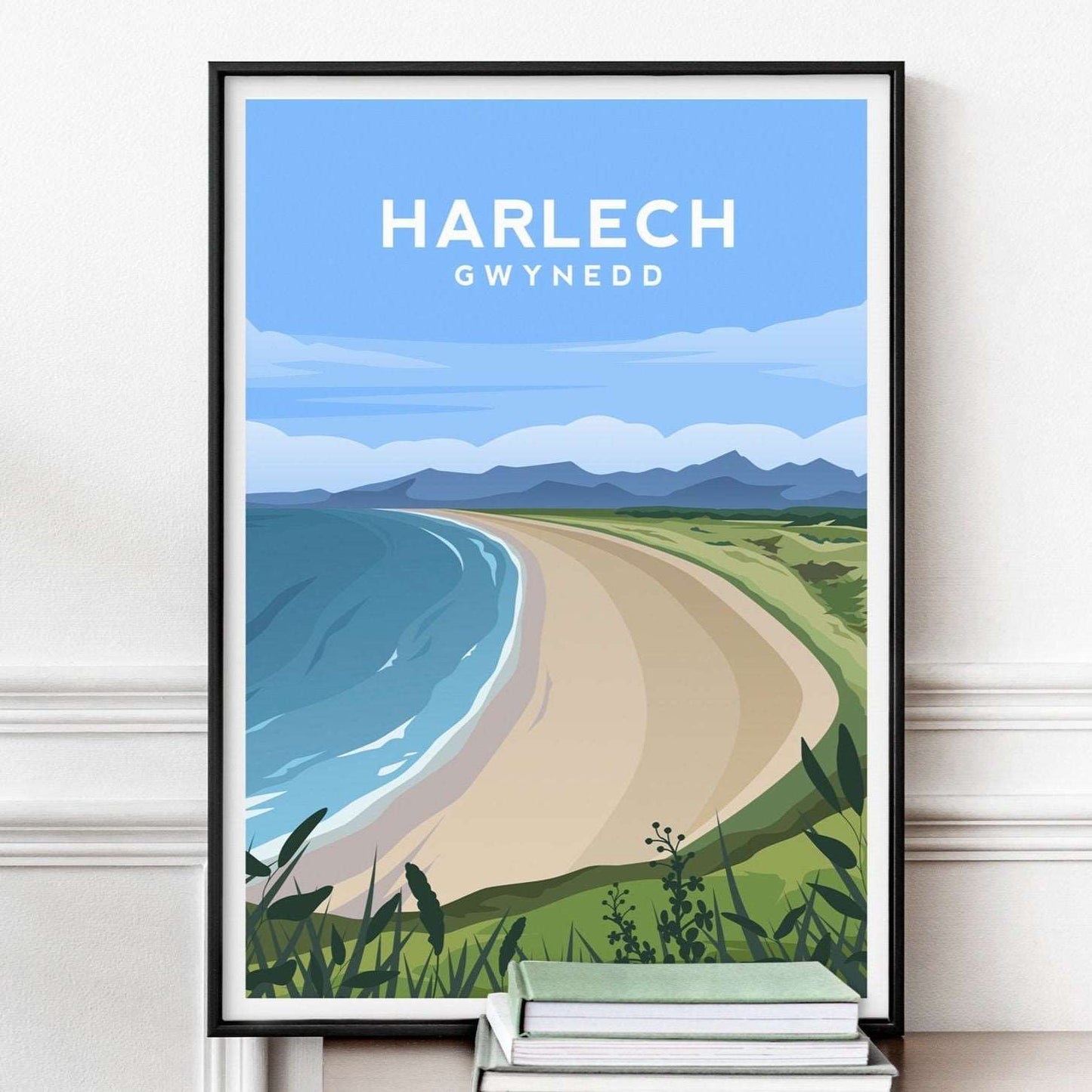 Harlech Beach, Gwynedd Wales Travel Print Typelab