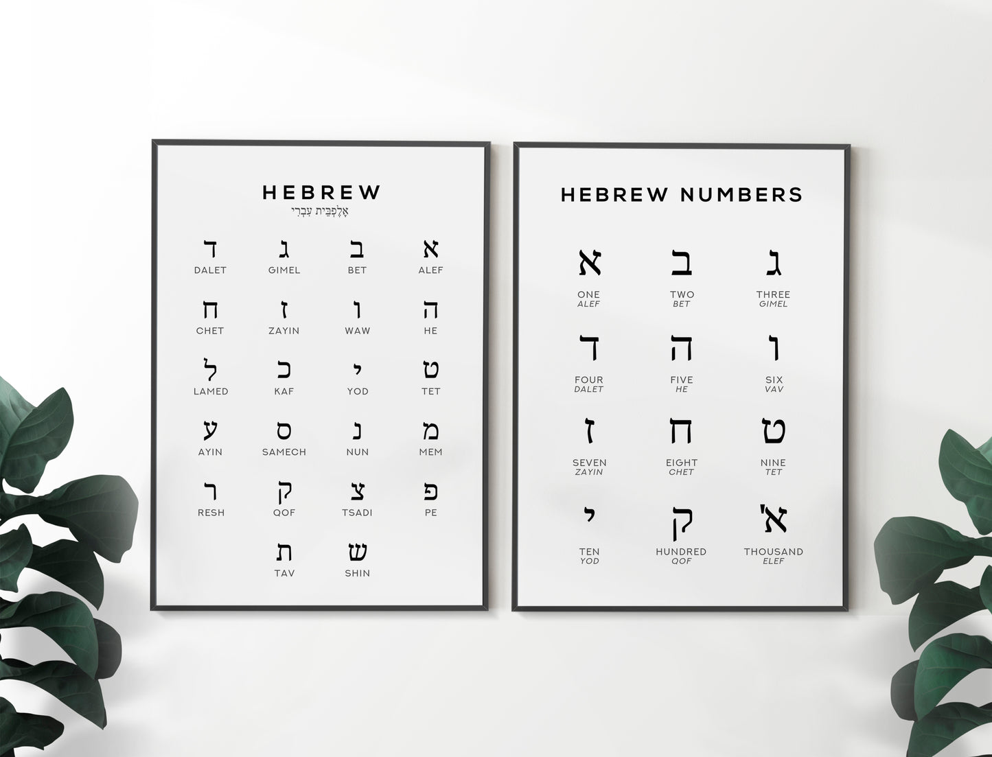 Hebrew Alphabet and Number Print Set of 2 | Language Wall Art