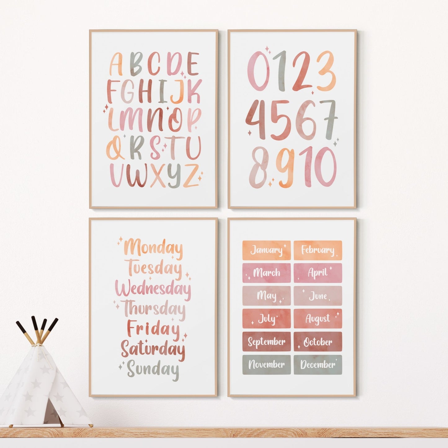 Neutral Educational Nursery Print Set of 4 | Alphabet Wall Art - Typelab