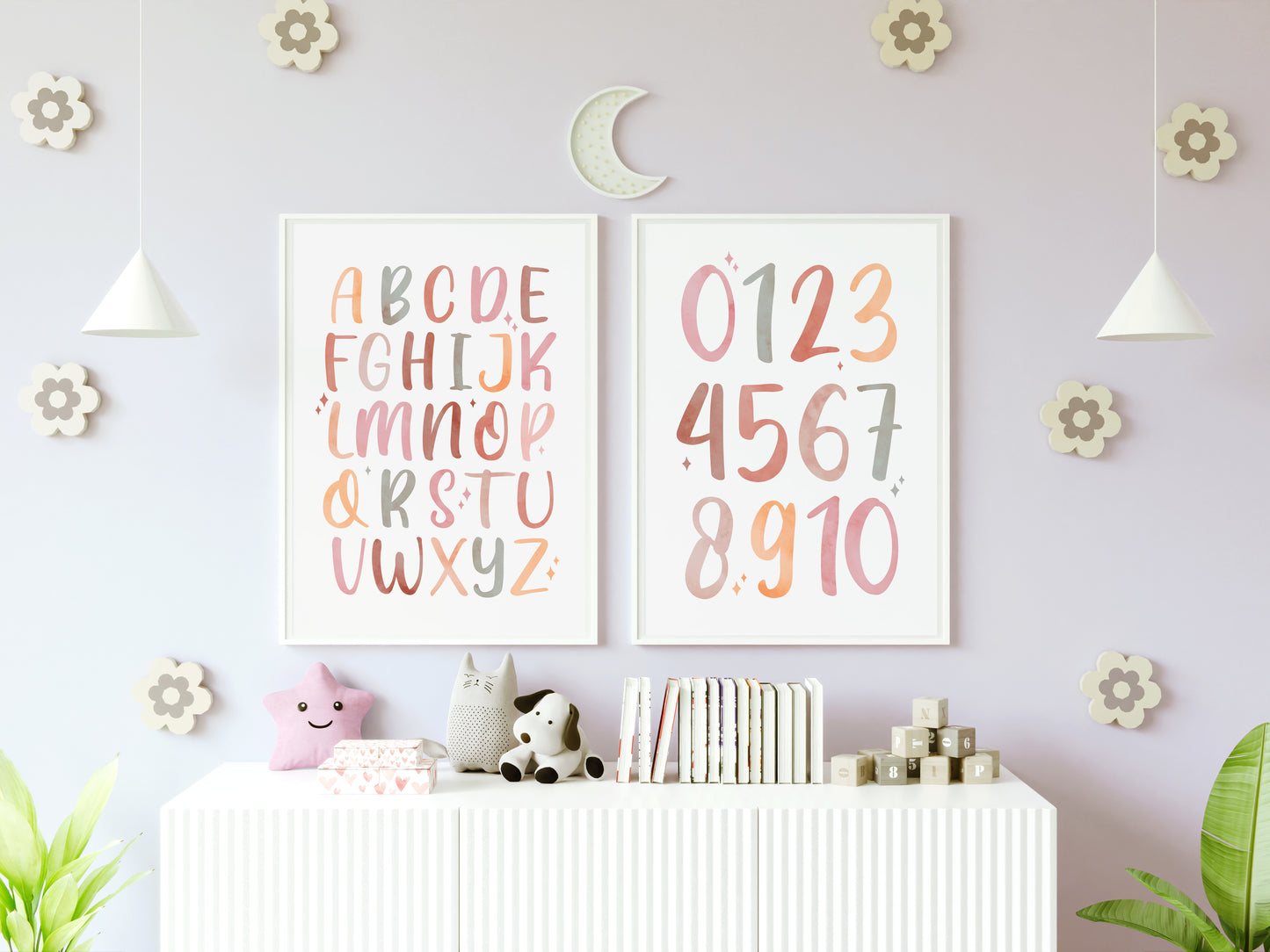 Neutral Kids Alphabet and Number Print Set of 2 - Nursery Wall Art - Typelab