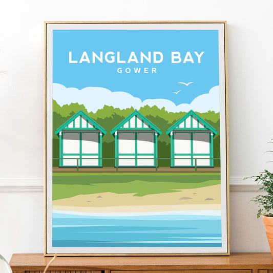 Langland Bay Gower Print | Beach Huts in Swansea Wales Wall Art