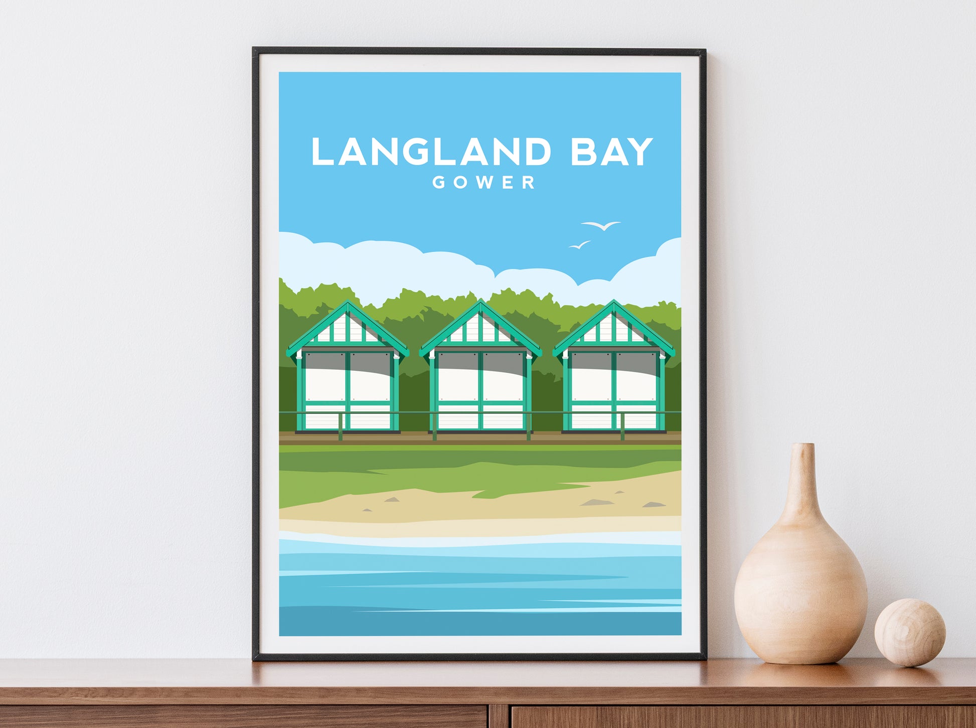 Langland Bay Gower Print | Beach Huts in Swansea Wales Wall Art