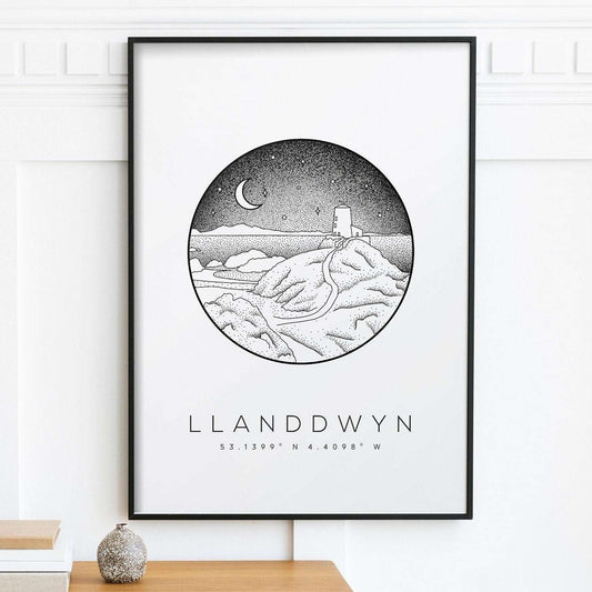 Llanddwyn Anglesey Print | North Wales Dotwork Wall Art Typelab