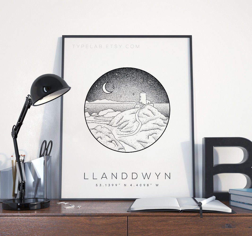 Llanddwyn Anglesey Print | North Wales Dotwork Wall Art Typelab