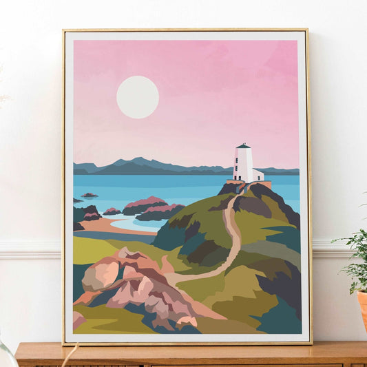 Llanddwyn Island, Anglesey Wales Pink Travel Print Typelab