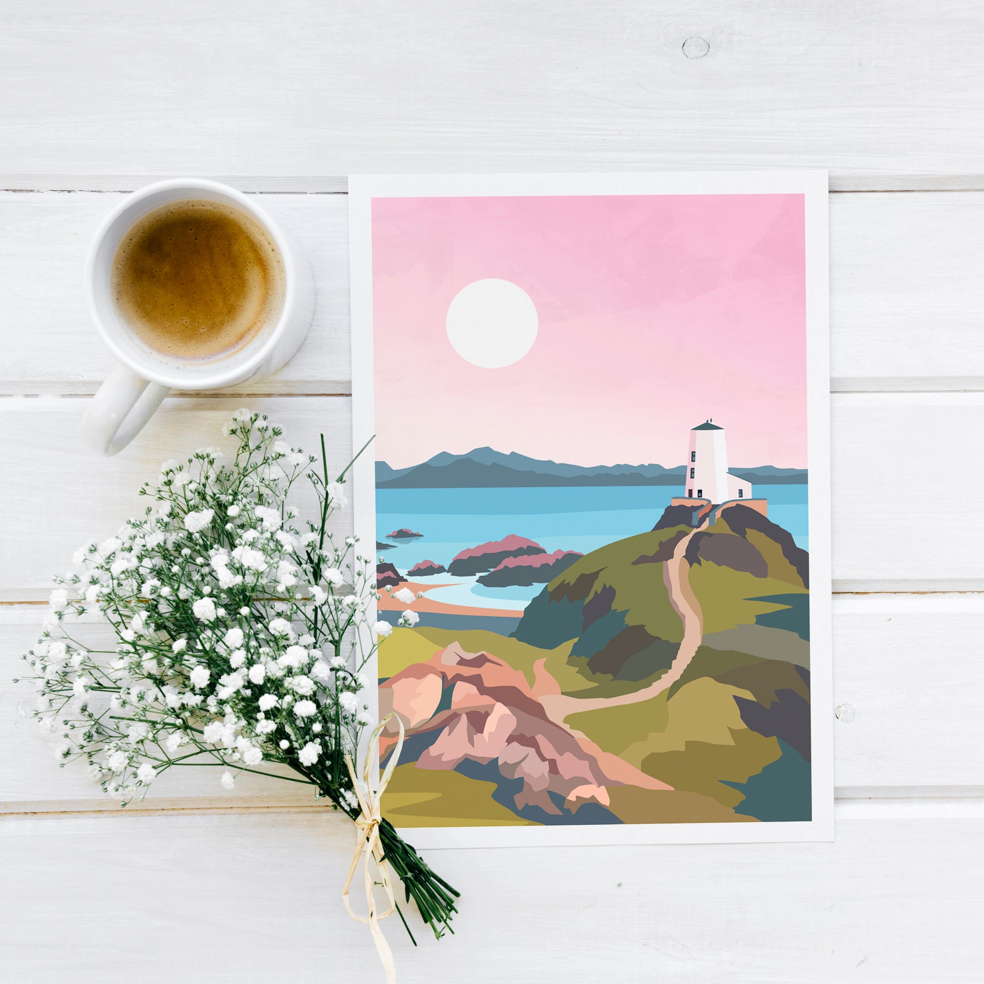 Llanddwyn Island, Anglesey Wales Pink Travel Print Typelab