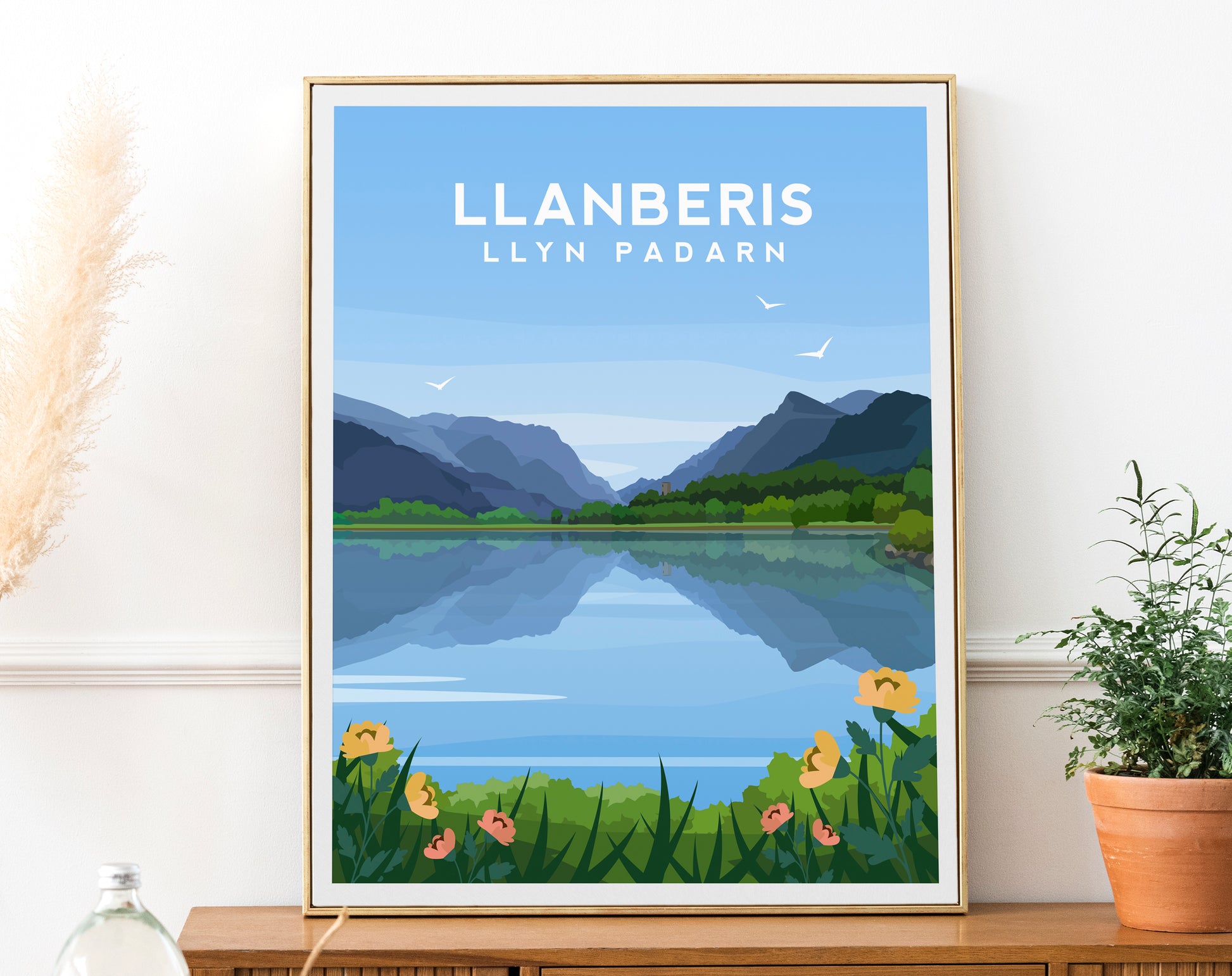 Llyn Padarn Llanberis Print - Snowdonia Wales Wall Art by Typelab