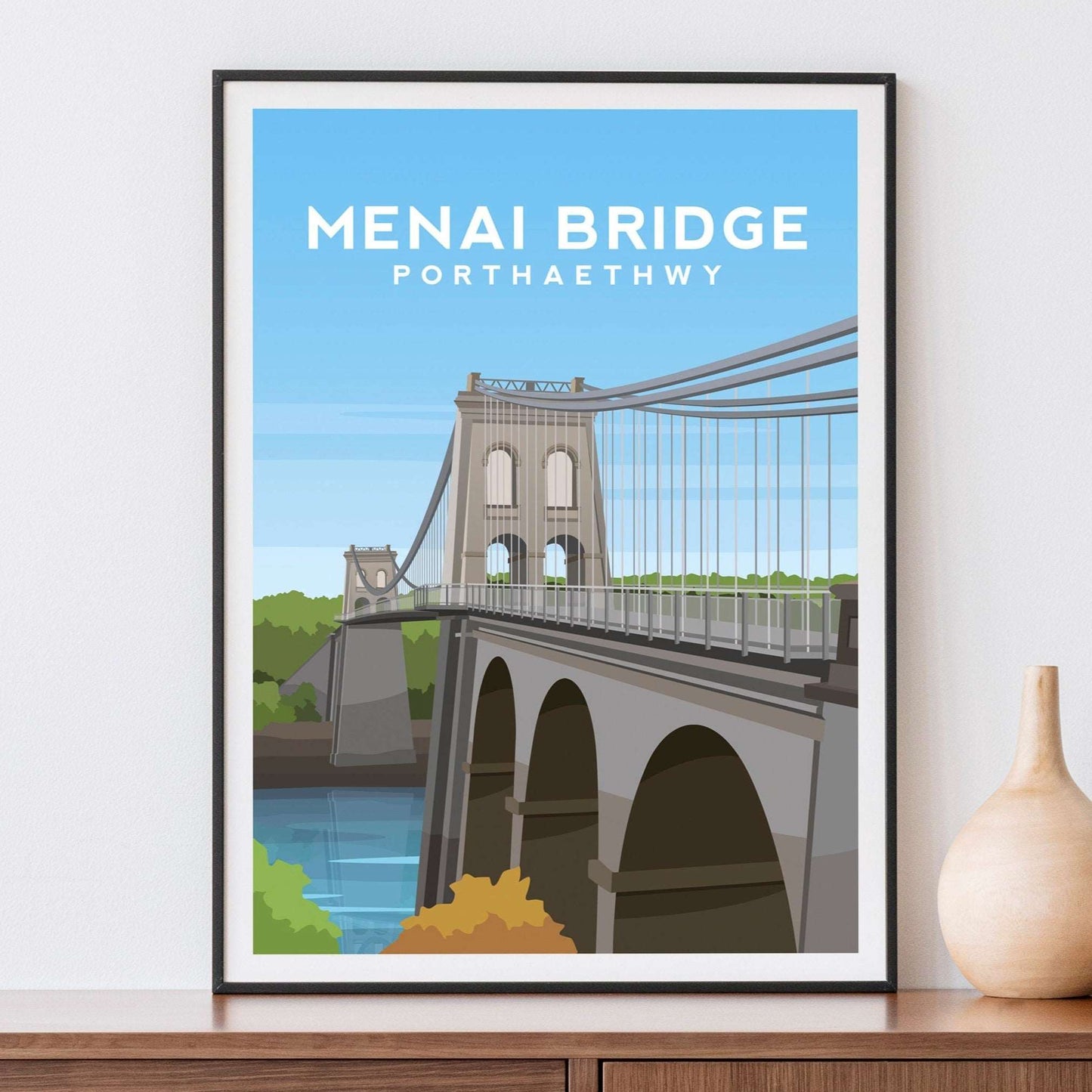 Menai Bridge, Anglesey Wales Travel Print Typelab