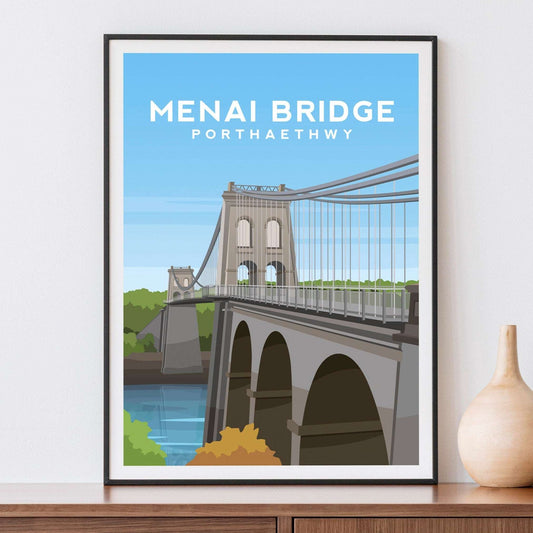 Menai Bridge, Anglesey Wales Travel Print Typelab
