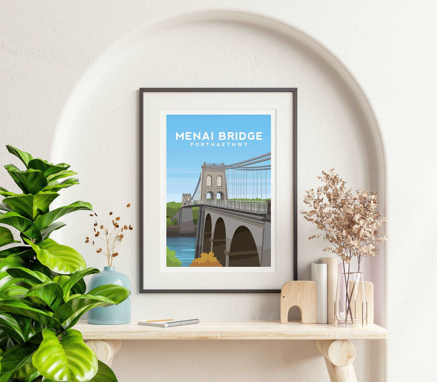 Menai Bridge, Anglesey Wales Travel Print Typelab