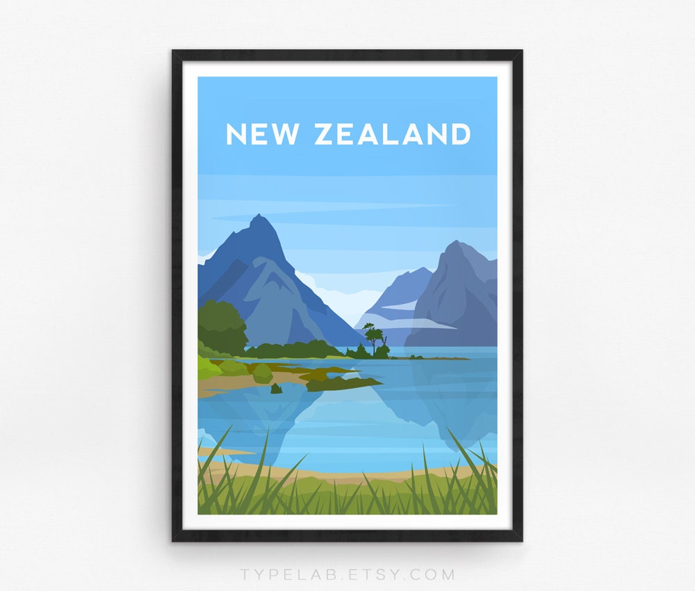 New Zealand, Milford Sound Travel Print Typelab