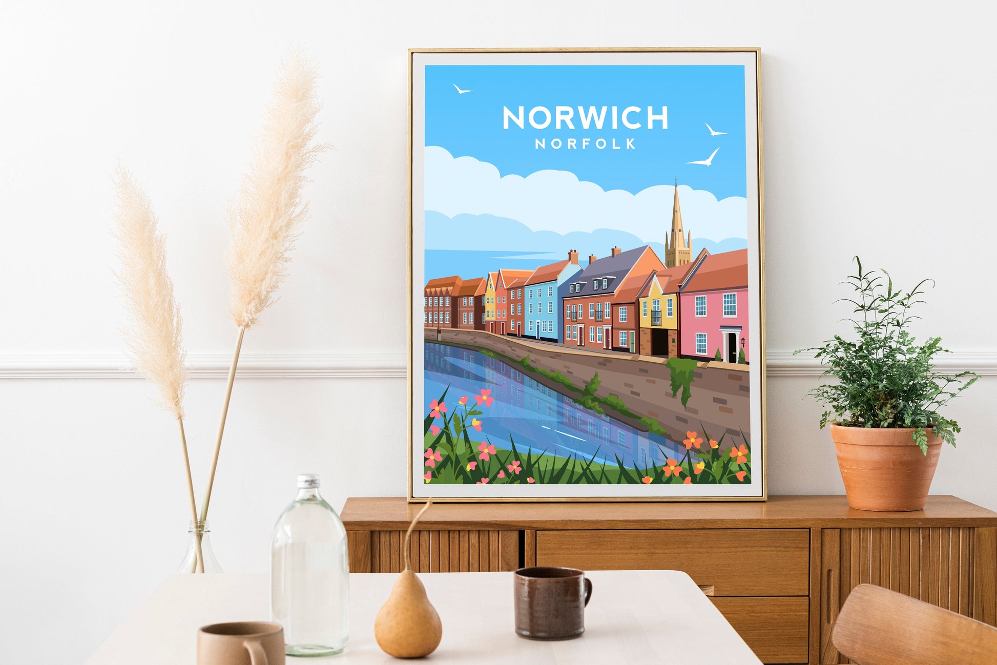 Norwich Quayside Print, Norfolk England Travel Wall Art Typelab