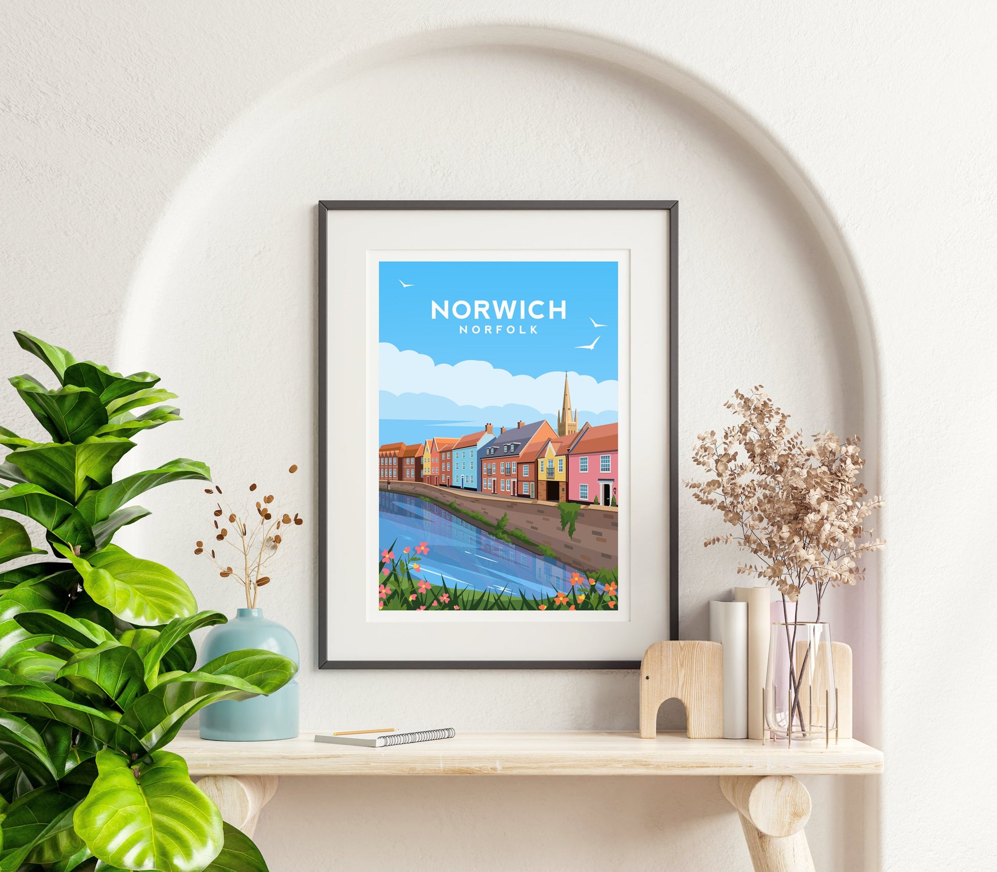 Norwich Quayside Print, Norfolk England Travel Wall Art Typelab