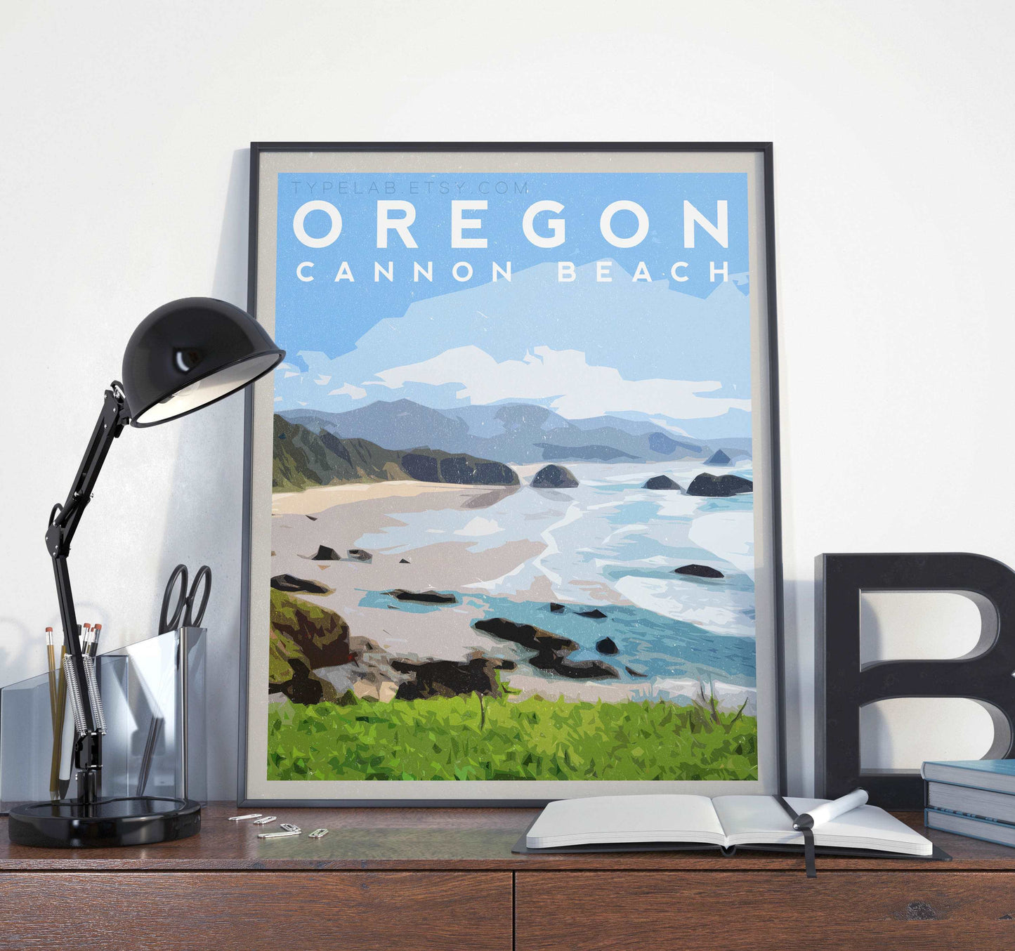 Oregon US, Cannon Beach Travel Print Typelab
