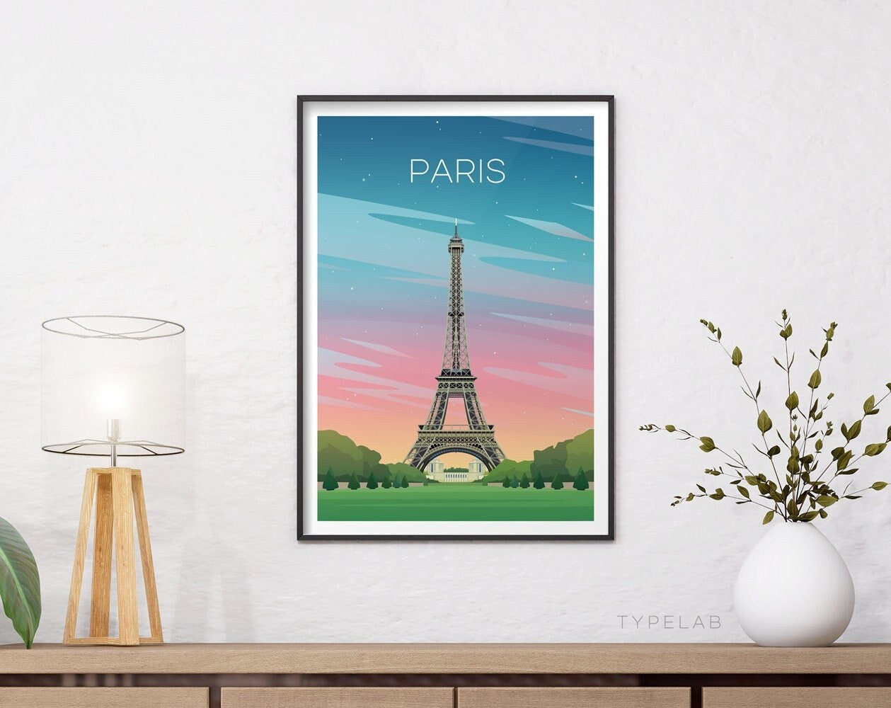 Paris, France Dusk Travel Print Typelab