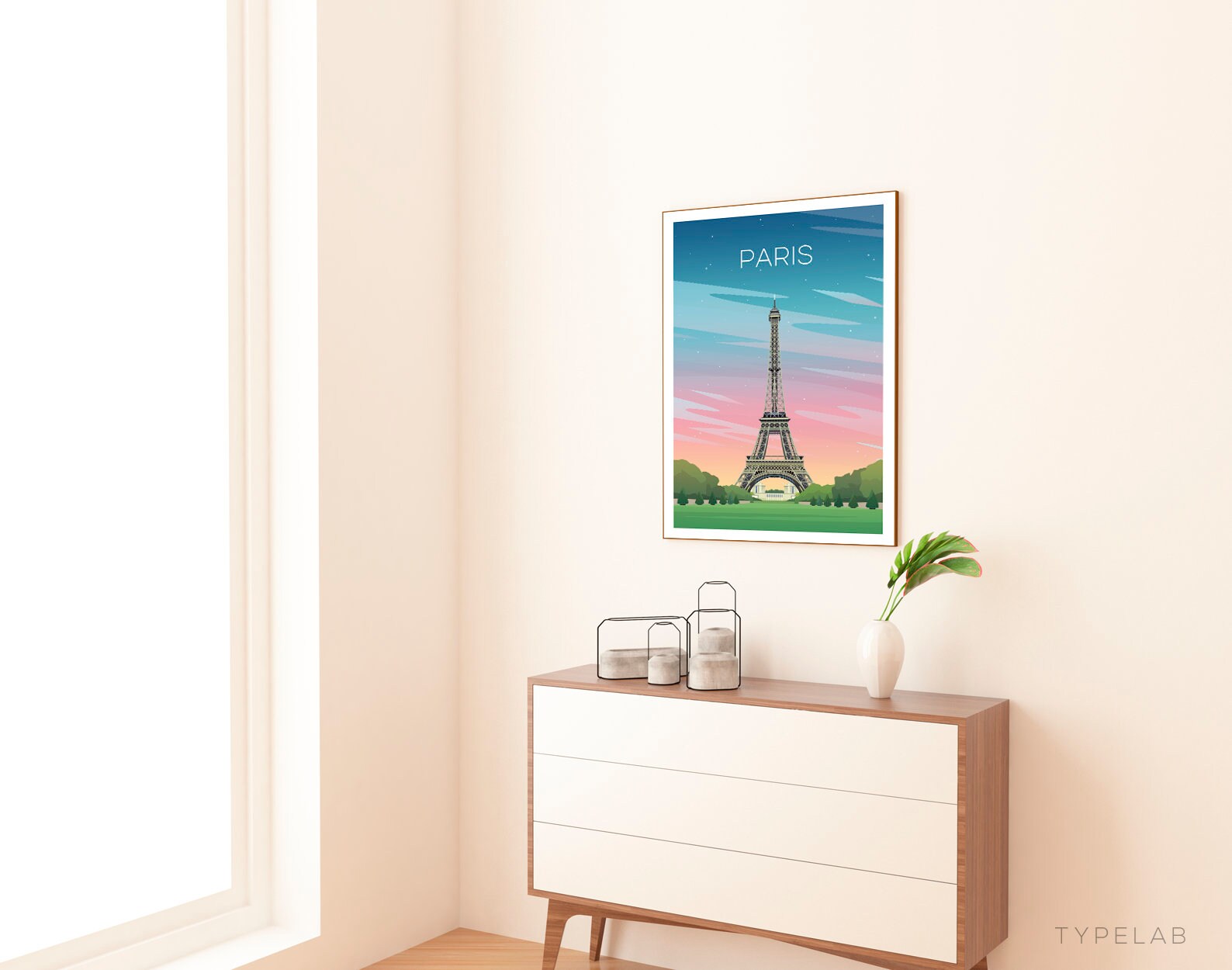 Paris, France Dusk Travel Print Typelab