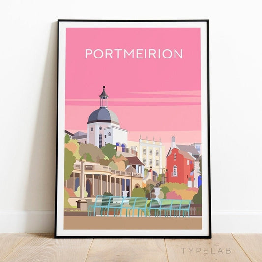 Portmeirion, North Wales Pink Travel Print Typelab