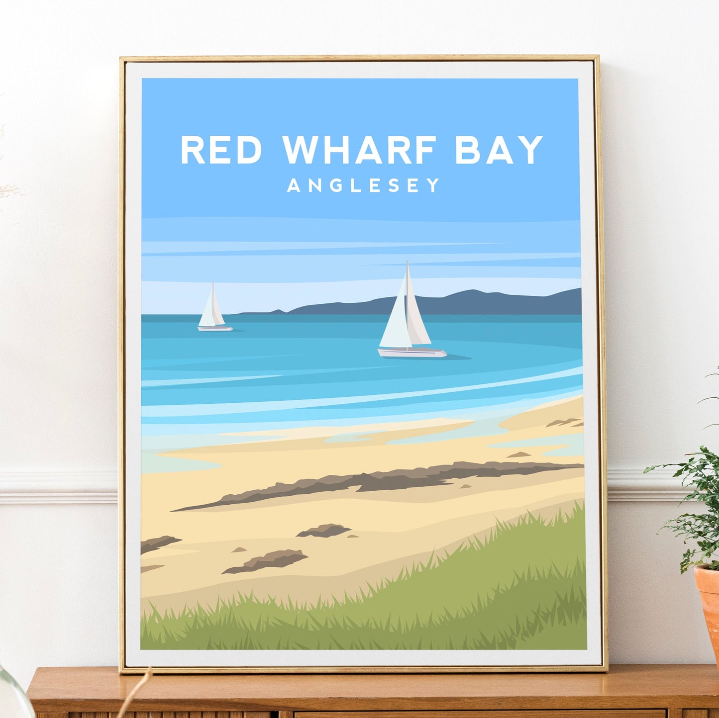 Red Wharf Bay, Anglesey Wales Travel Print Typelab