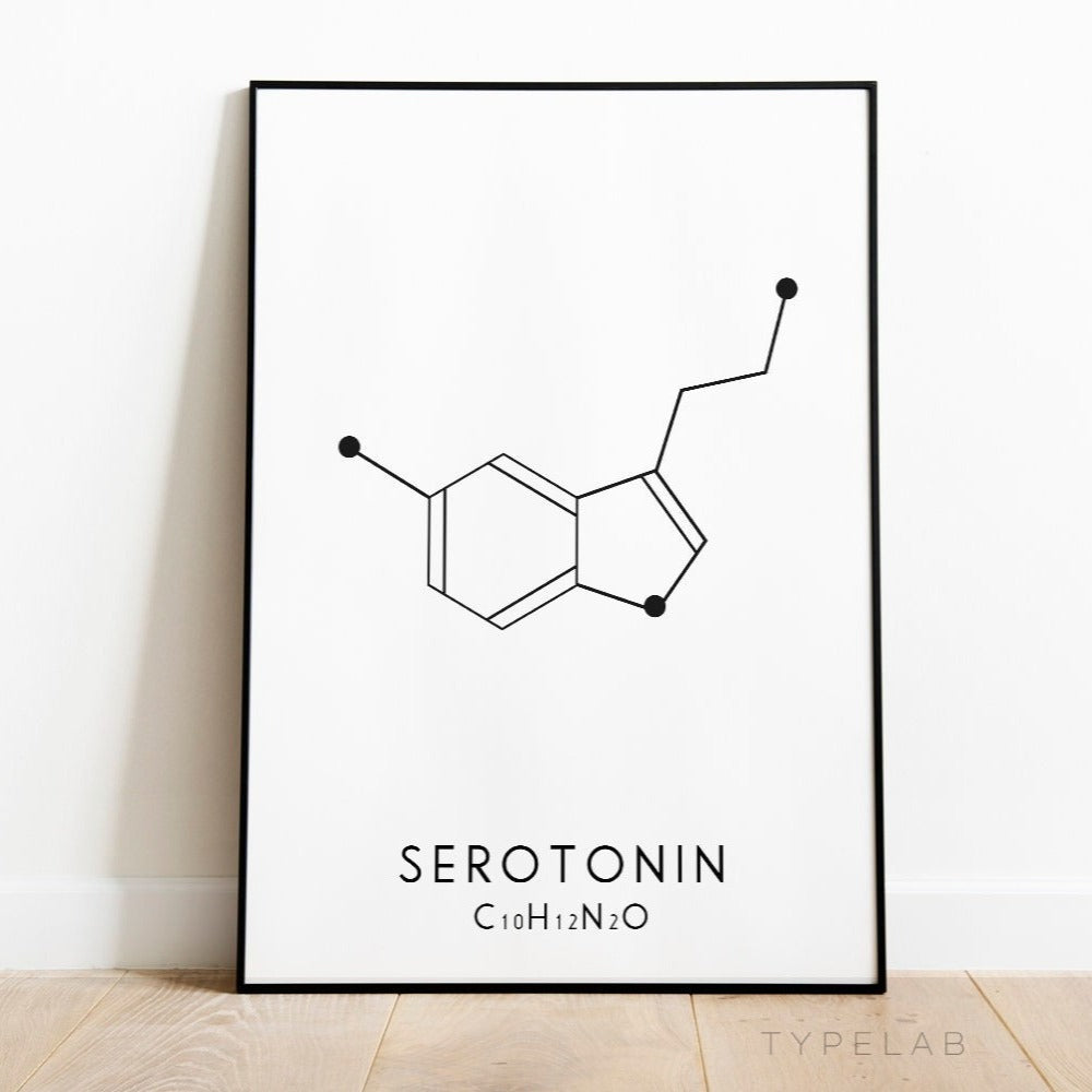 Serotonin Molecular Structure Print - Black and White Typelab