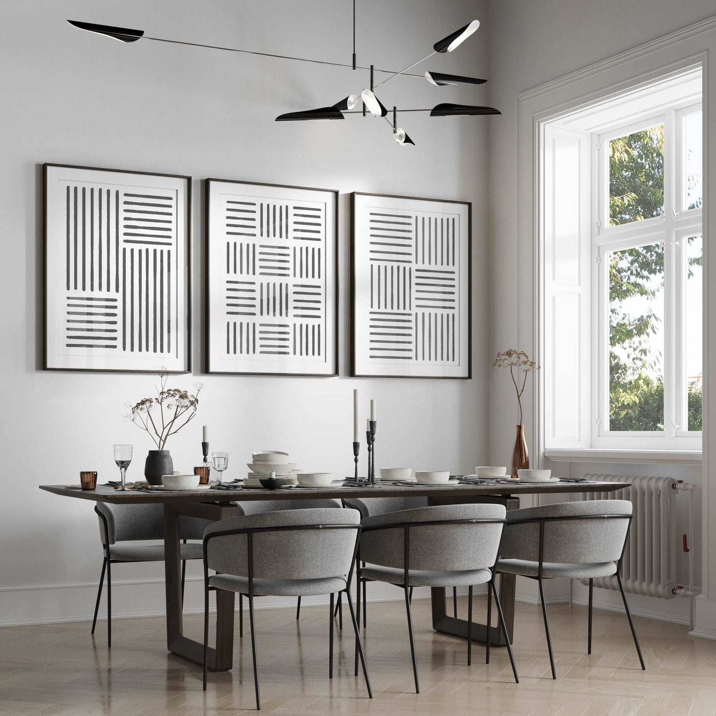 Set of 3 Abstract Line Prints, Minimalist Wall Art - Charcoal Grey Typelab