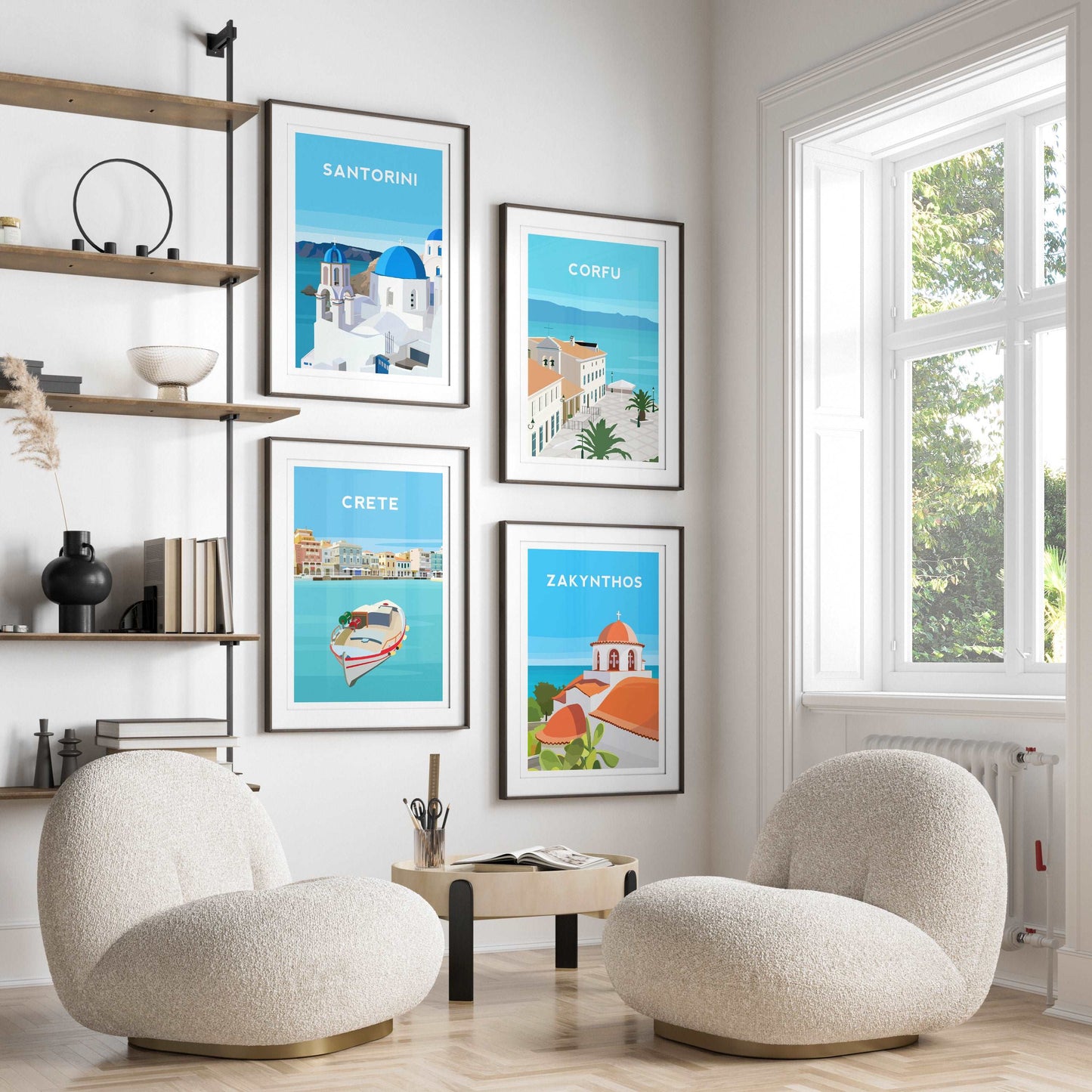 Set of 4 Greece Travel Prints, Santorini Crete Corfu and Zakynthos Typelab