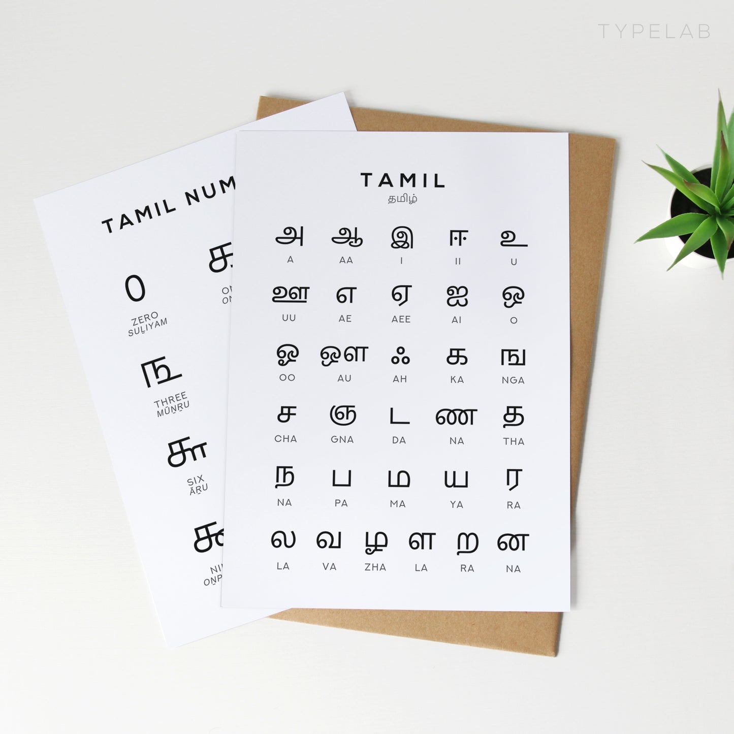 Tamil Alphabet and Number Print Set x2 - Language Learning Wall Art by Typelab