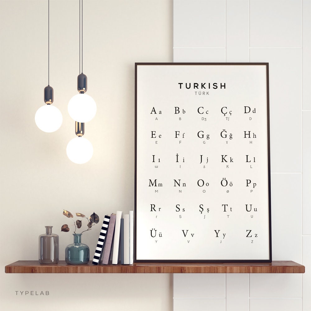 Turkish Alphabet Print, Language Learning Wall Art Typelab