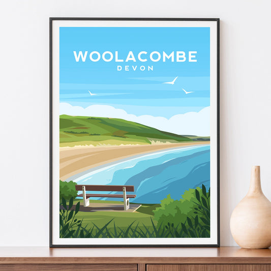 Woolacombe Beach Print, Devon England Travel Wall Art - Typelab
