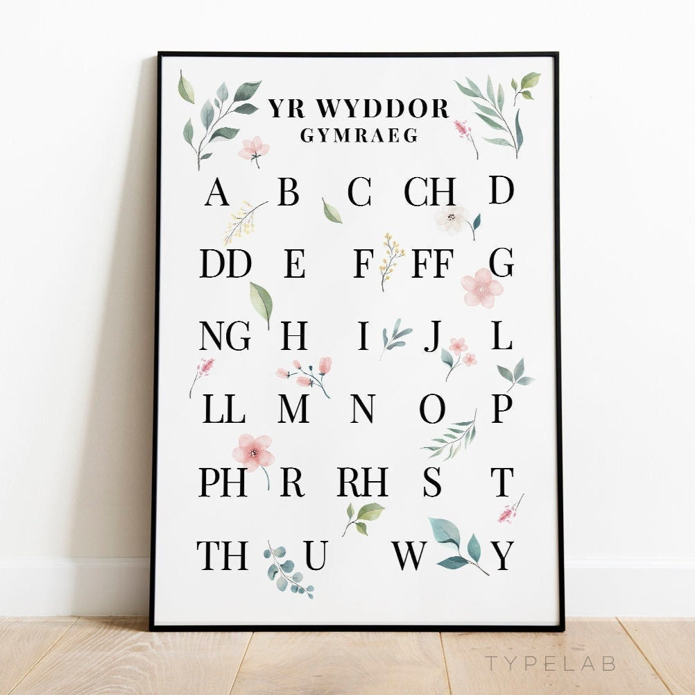 Botanical Welsh Alphabet Print | Yr Wyddor Gymraeg Language Wall Art