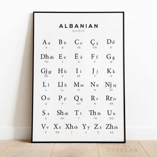 Albanian Alphabet Print, Language Learning Wall Art Typelab